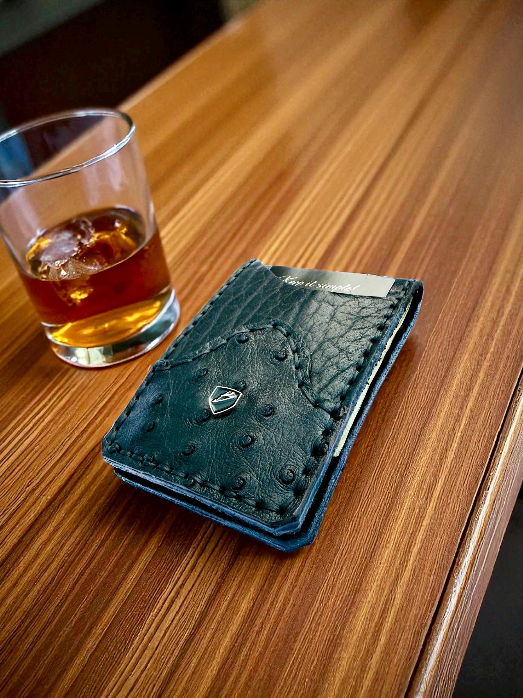 Handmade Ostrich Leather Money Clip Wallet: Minimalist Wallet