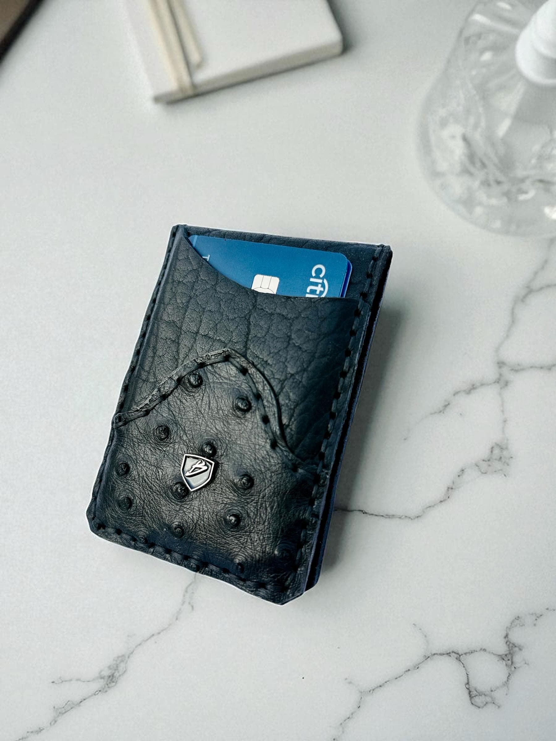 Handmade Ostrich Leather Money Clip Wallet: Minimalist Wallet