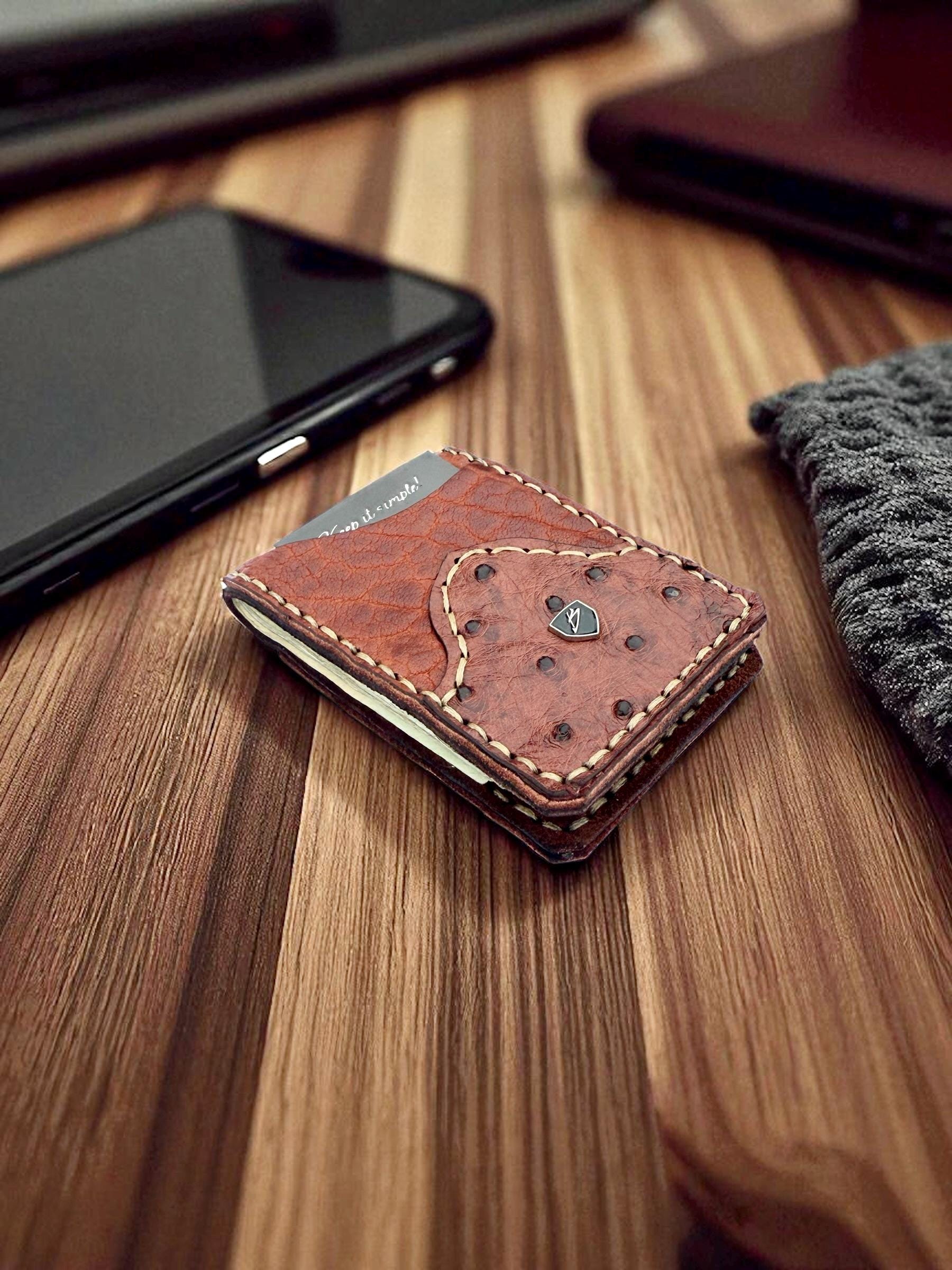 Handmade Ostrich Leather Money Clip Wallet: Minimalist Design