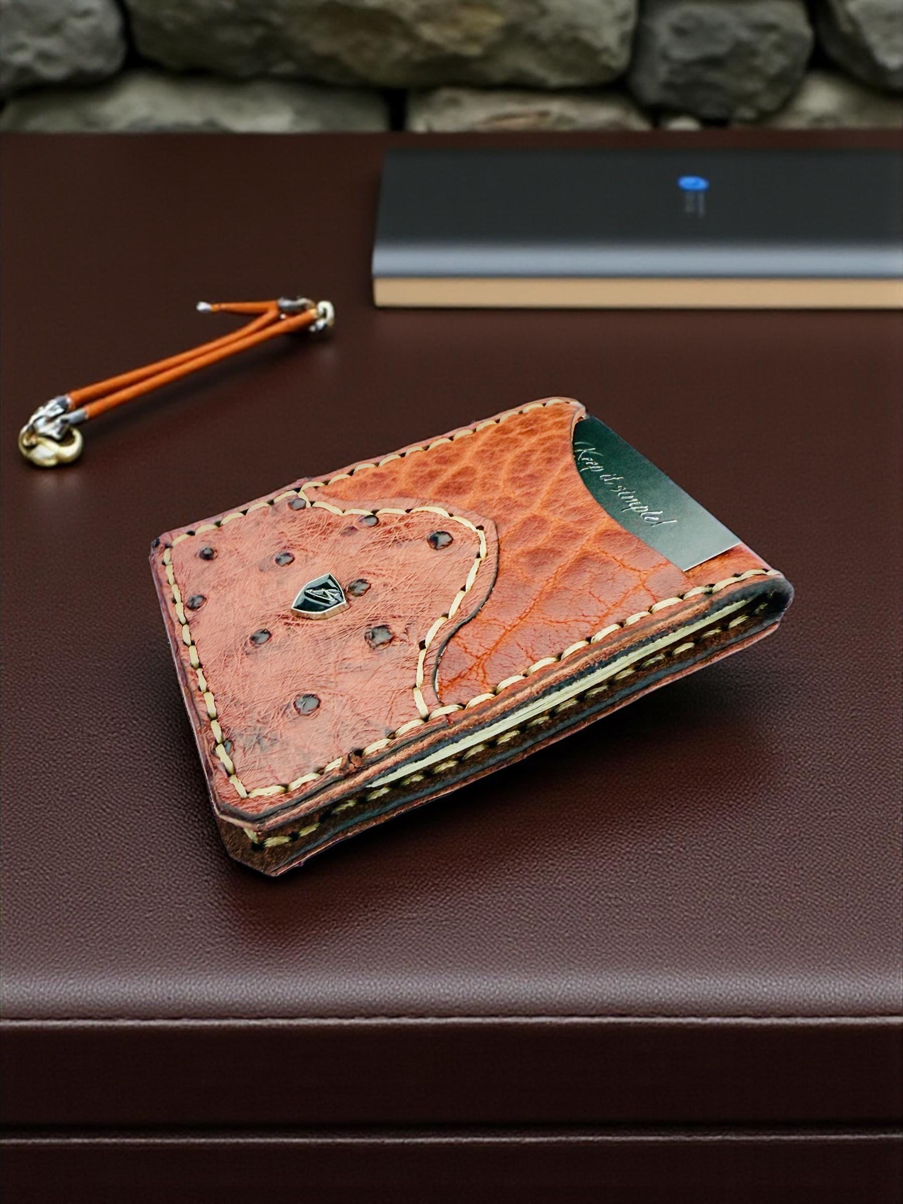 Handmade Ostrich Leather Money Clip Wallet: Minimalist Design