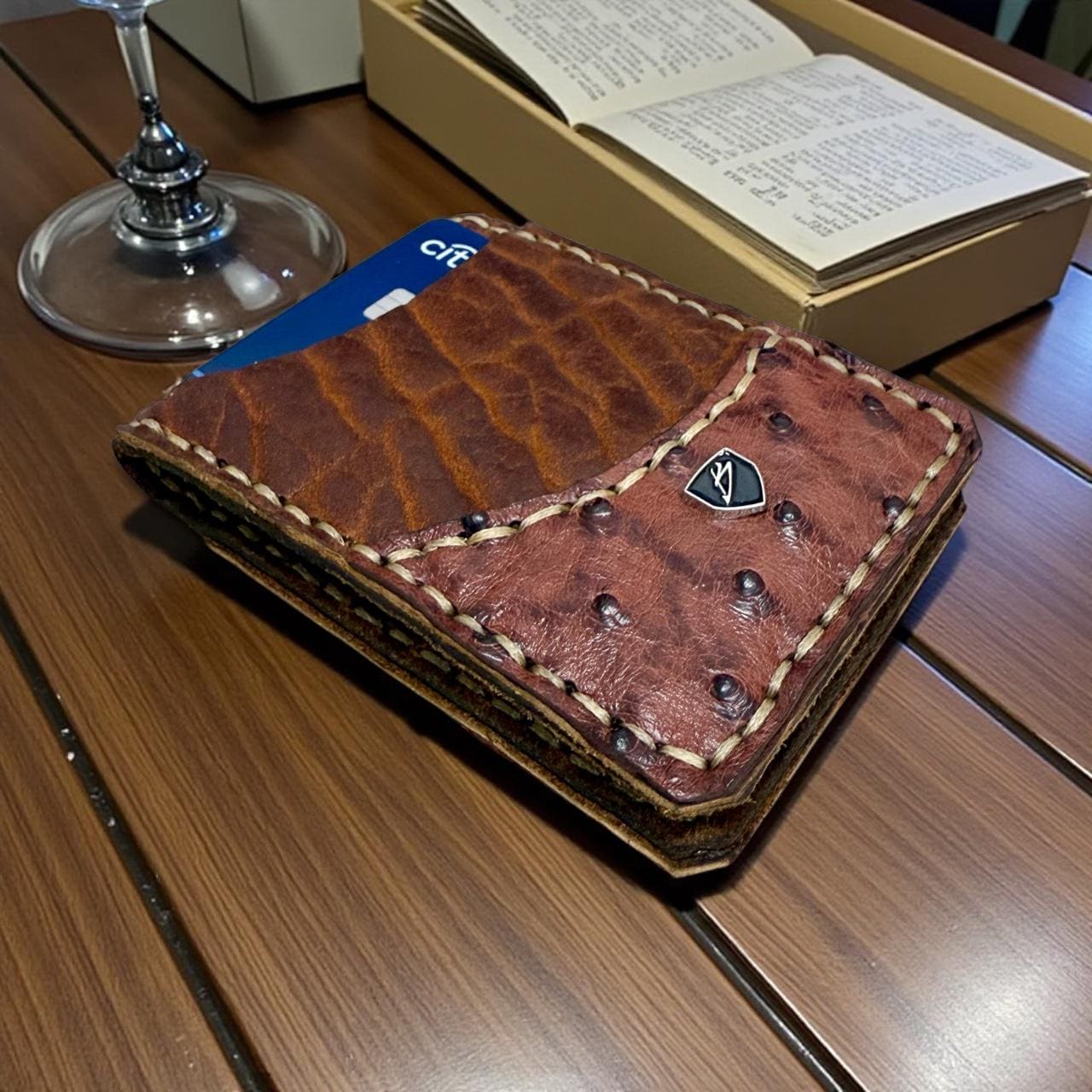 Handmade Ostrich Leather on Tucson Bison Money Clip Wallet: Minimalist Design