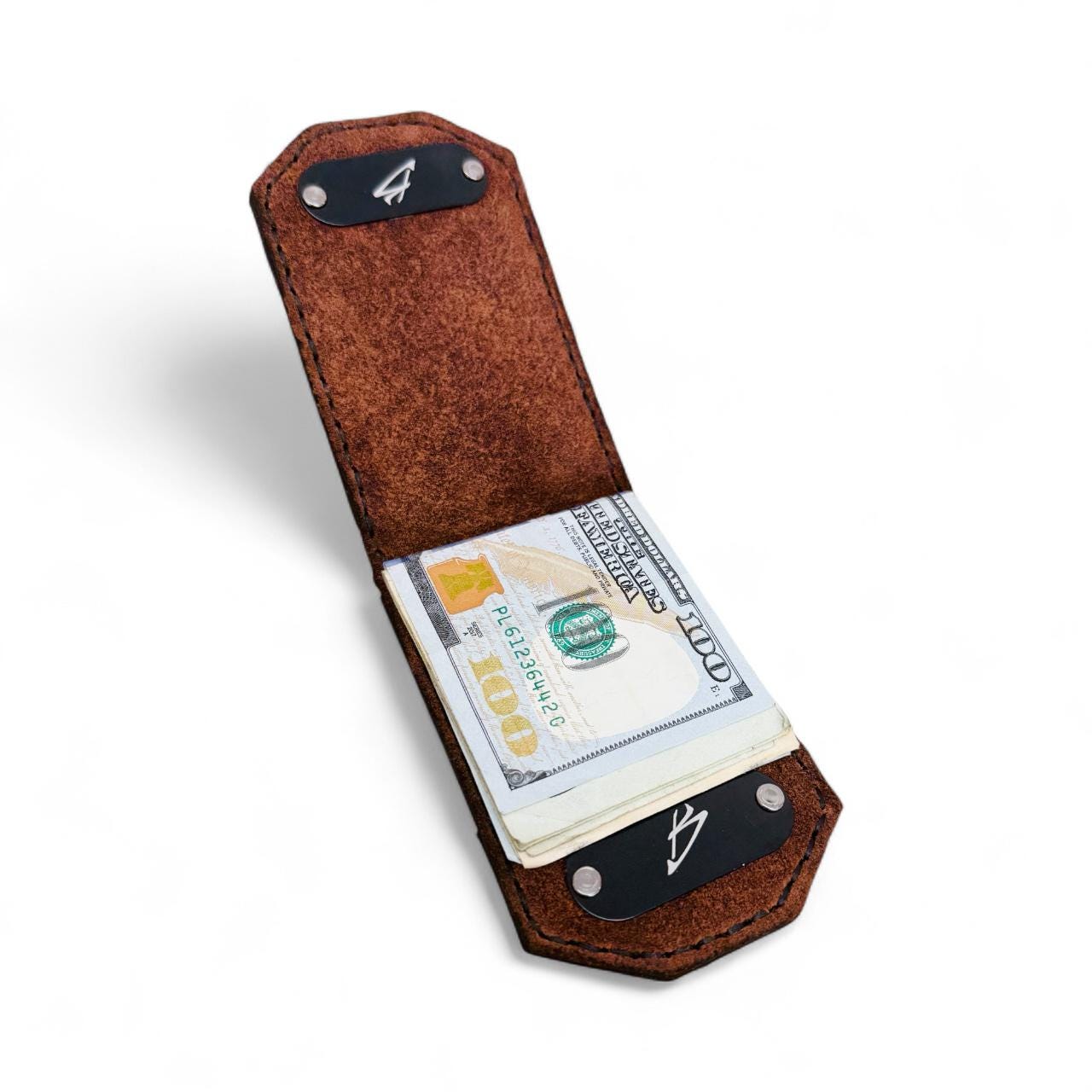 Handmade Ostrich & Bison Leather Money Clip Wallet