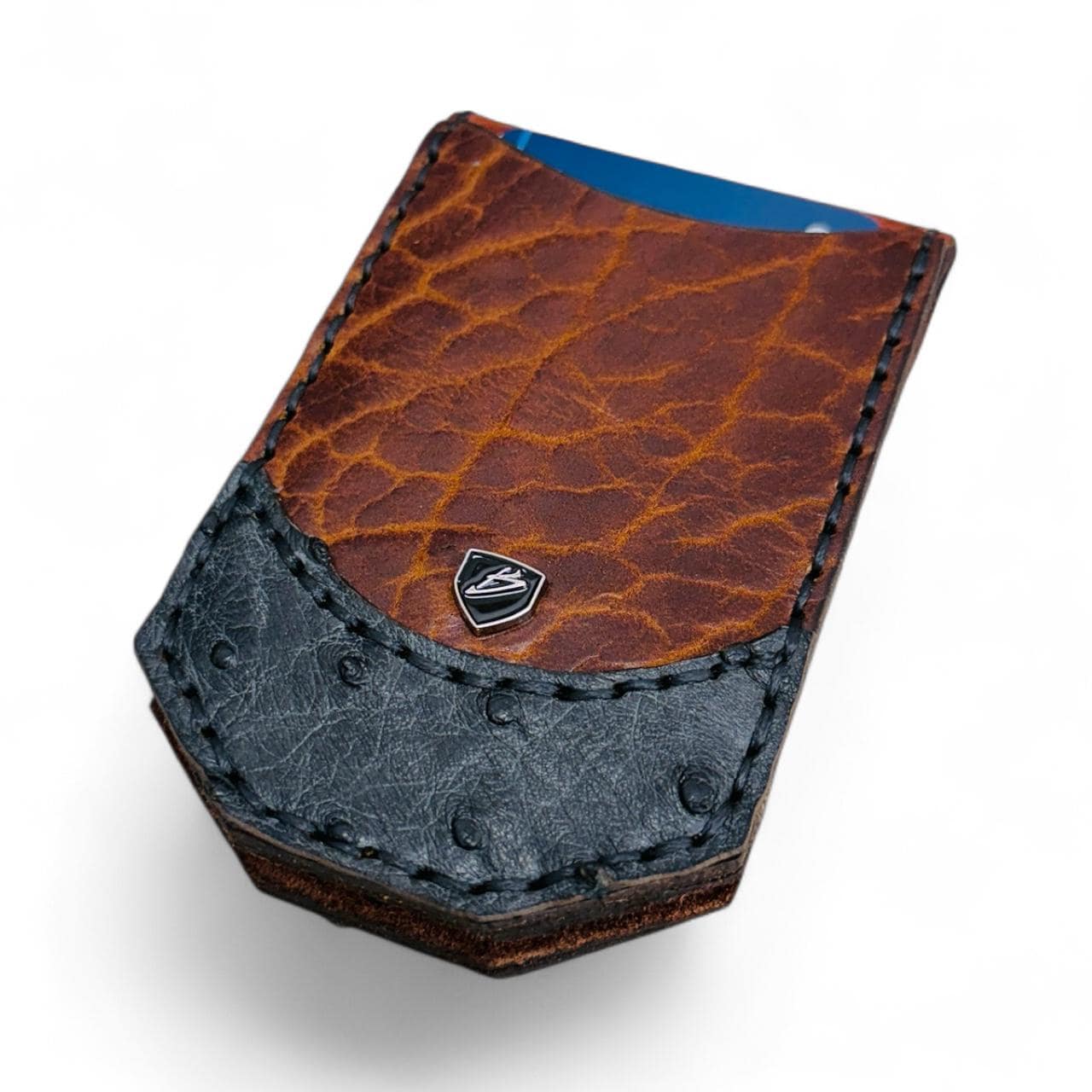 Handmade Ostrich & Bison Leather Money Clip Wallet