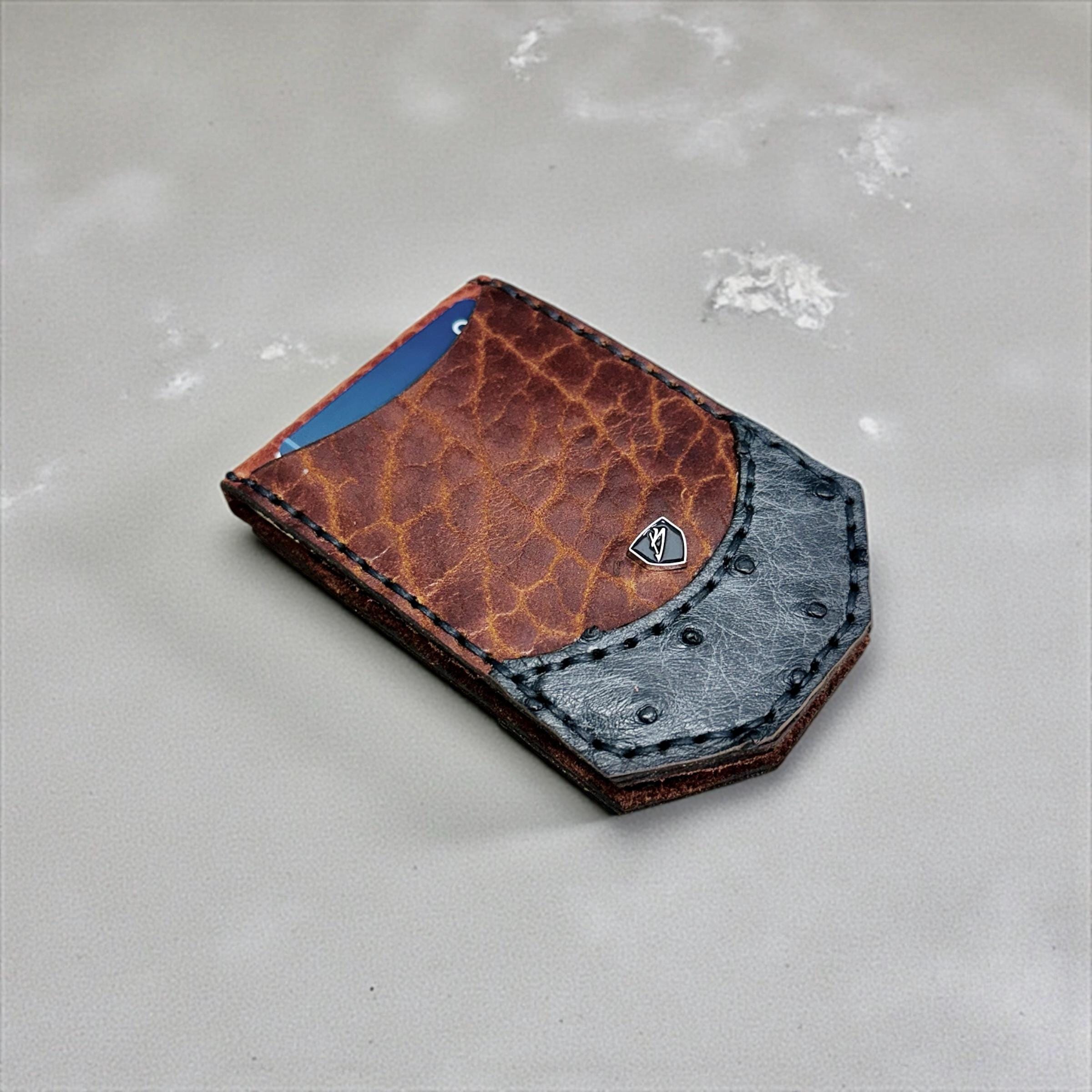 Handmade Ostrich & Bison Leather Money Clip Wallet