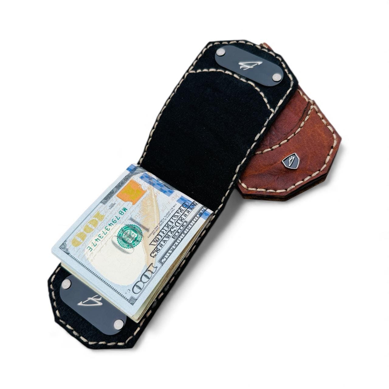 Bison Leather Magnetic Money Clip - Custom Engraved