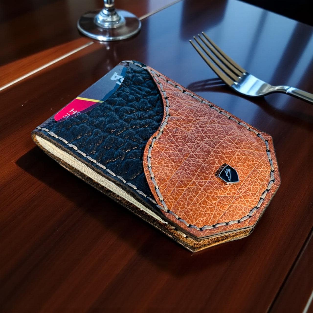 Shrunken Genuine Leather and Ostrich Belly Magnetic Money Clip Wallet