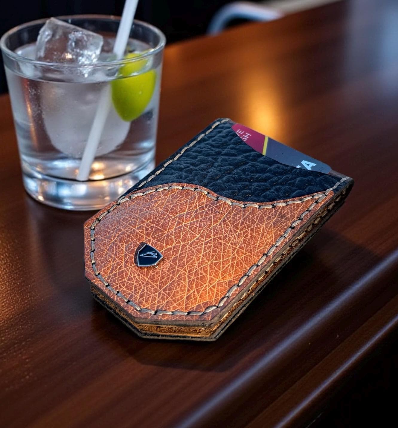 Shrunken Genuine Leather and Ostrich Belly Magnetic Money Clip Wallet