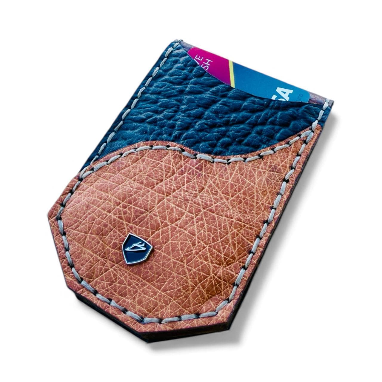 Shrunken Genuine Leather and Ostrich Belly Magnetic Money Clip Wallet