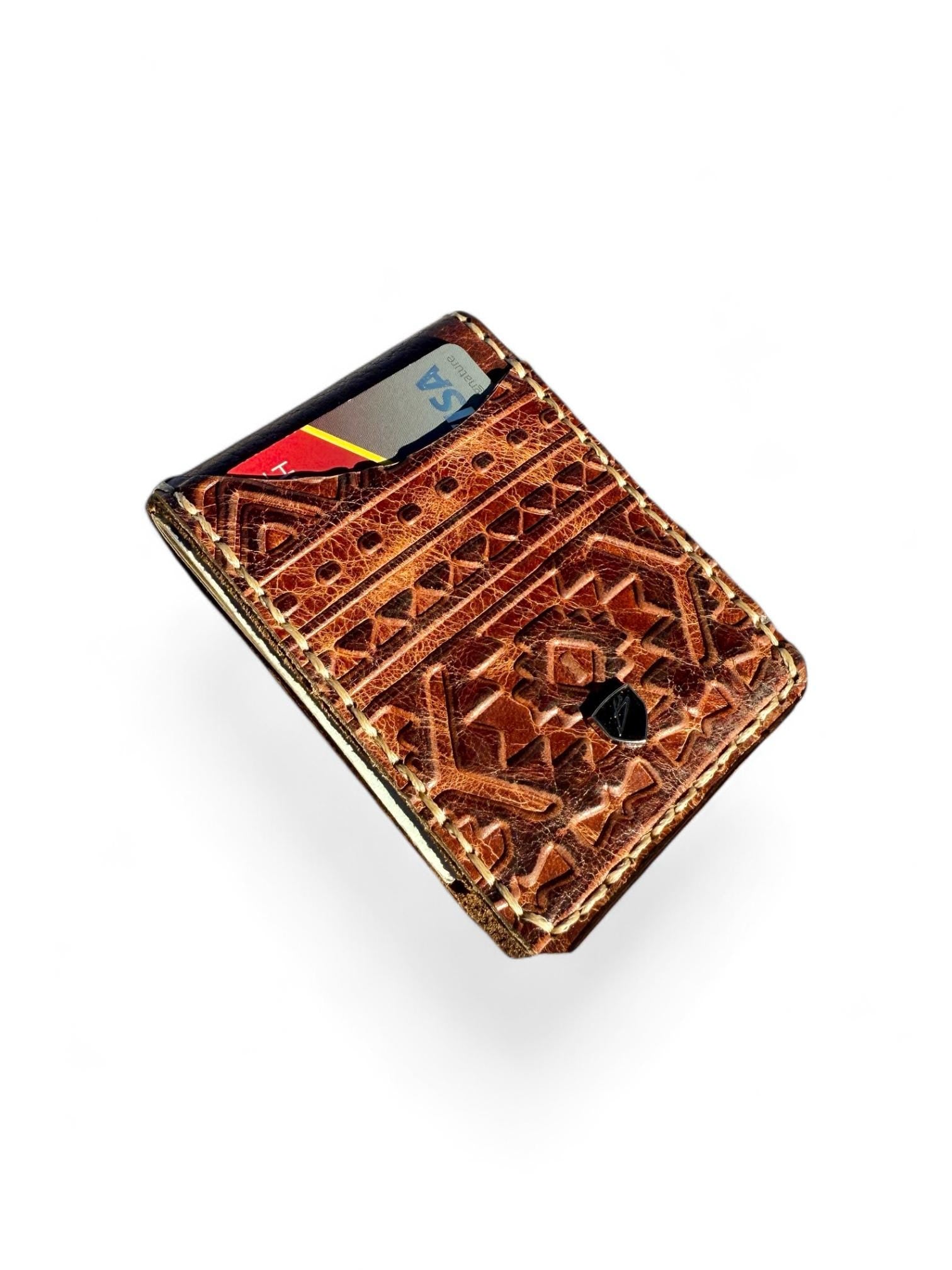 Embossed Leather Minimalist Money Clip Wallet: RFID Blocking