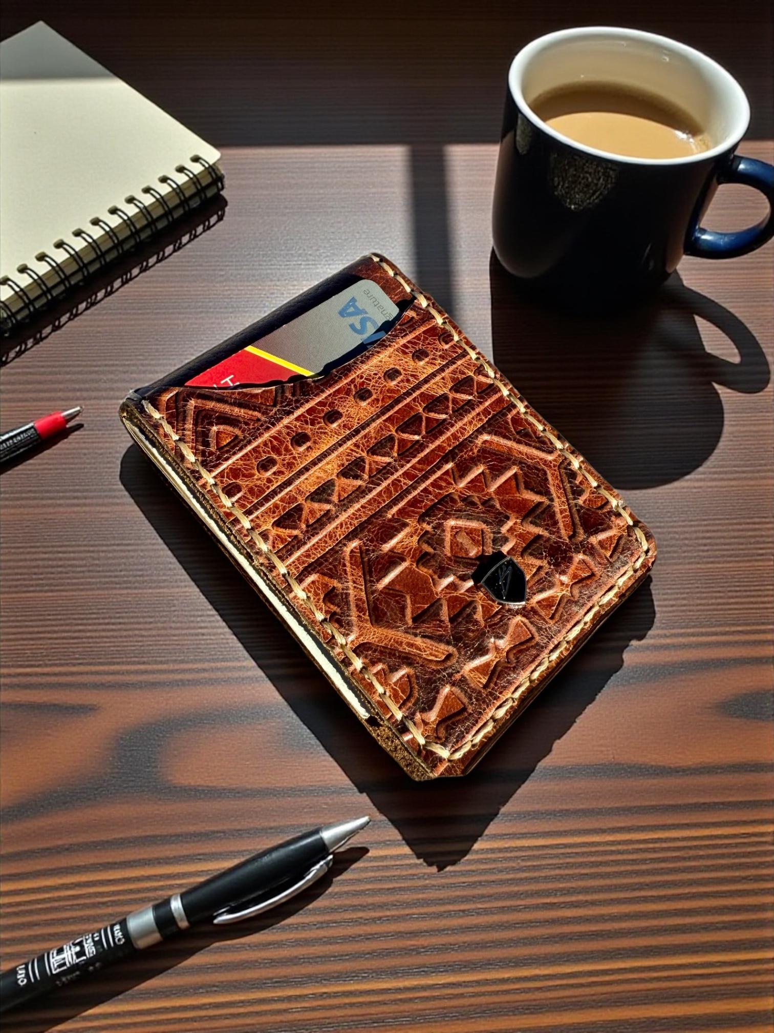 Embossed Leather Minimalist Money Clip Wallet: RFID Blocking