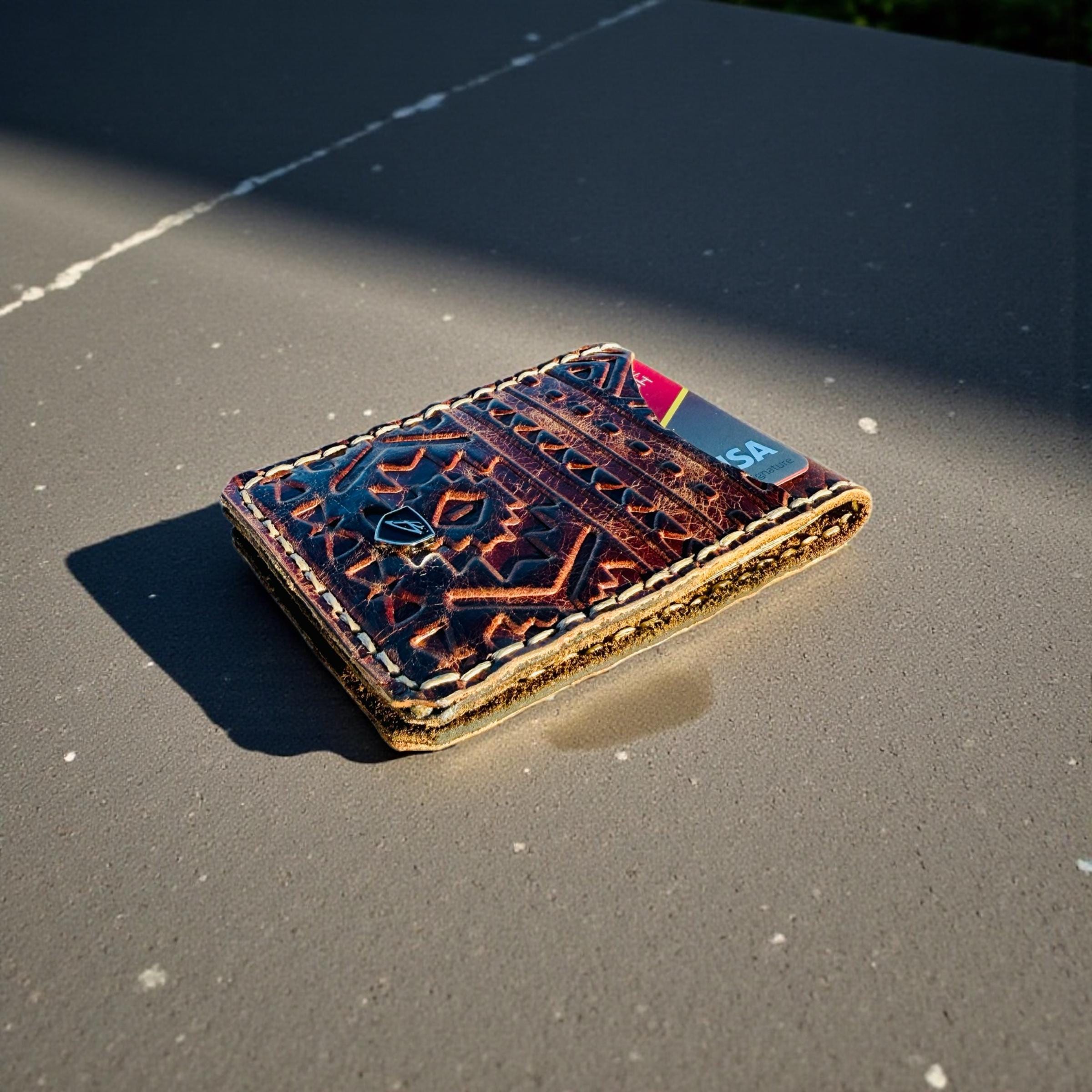 Embossed Leather Minimalist Money Clip Wallet: RFID Blocking