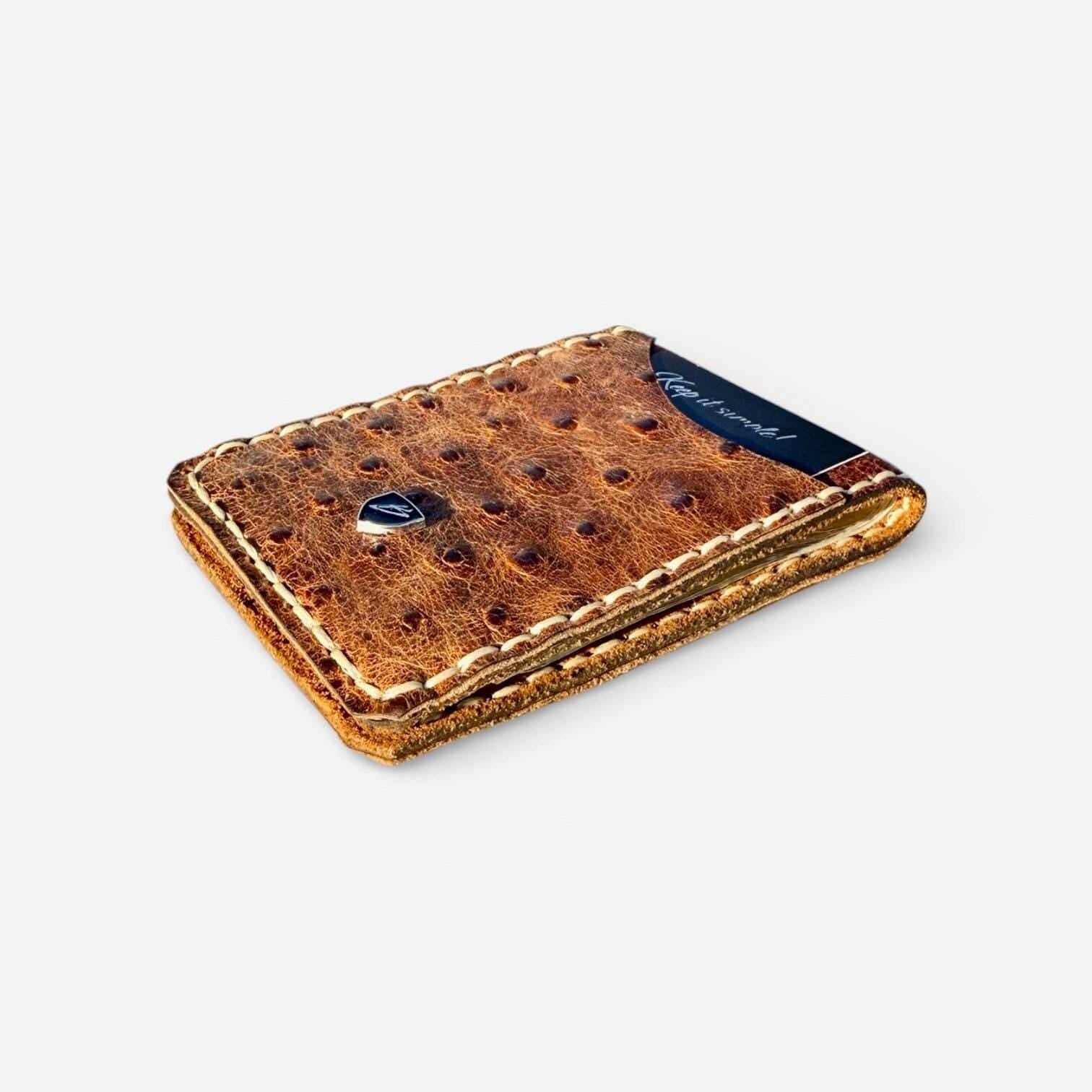 Custom Handmade Embossed Ostrich Money Clip Wallet