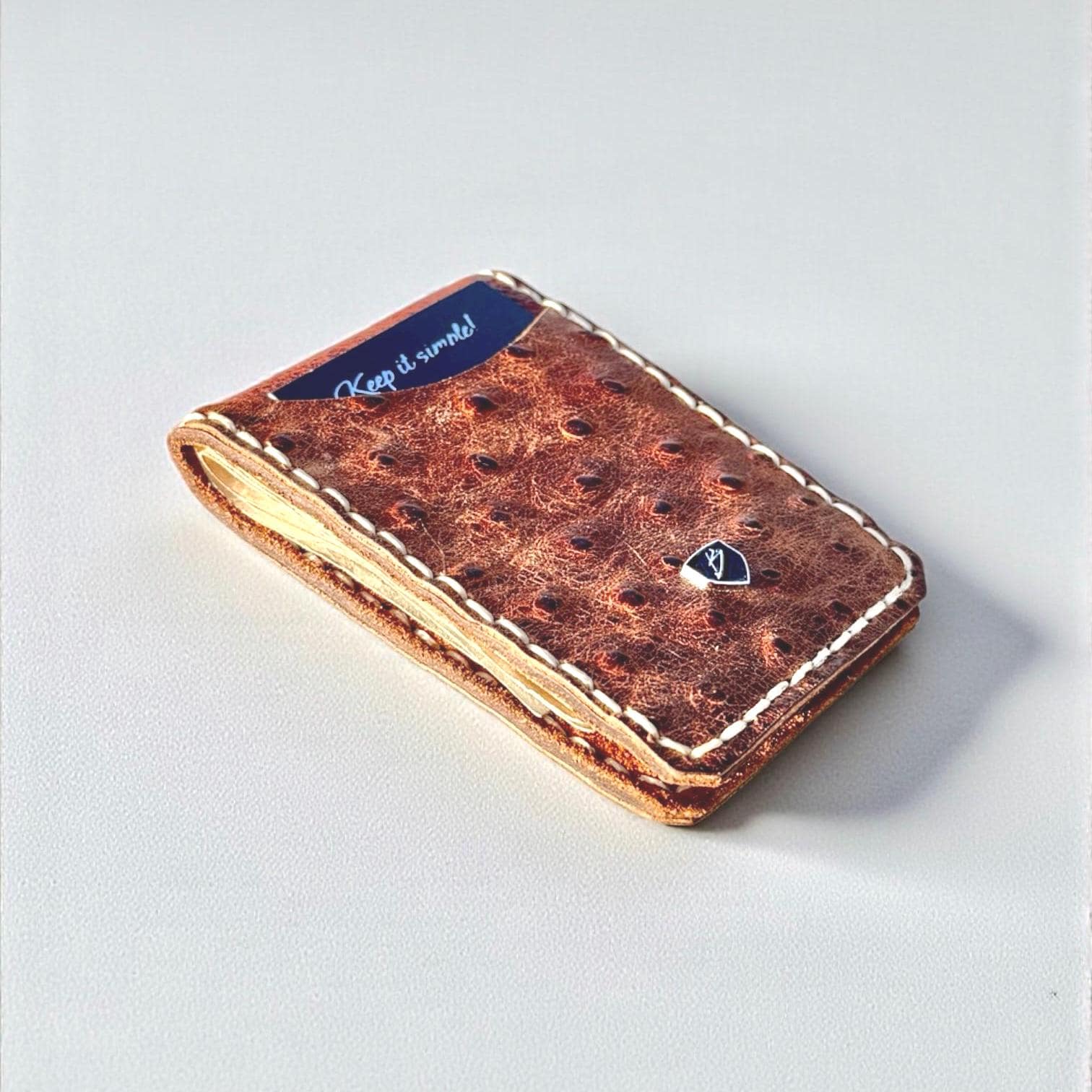 Custom Handmade Embossed Ostrich Money Clip Wallet