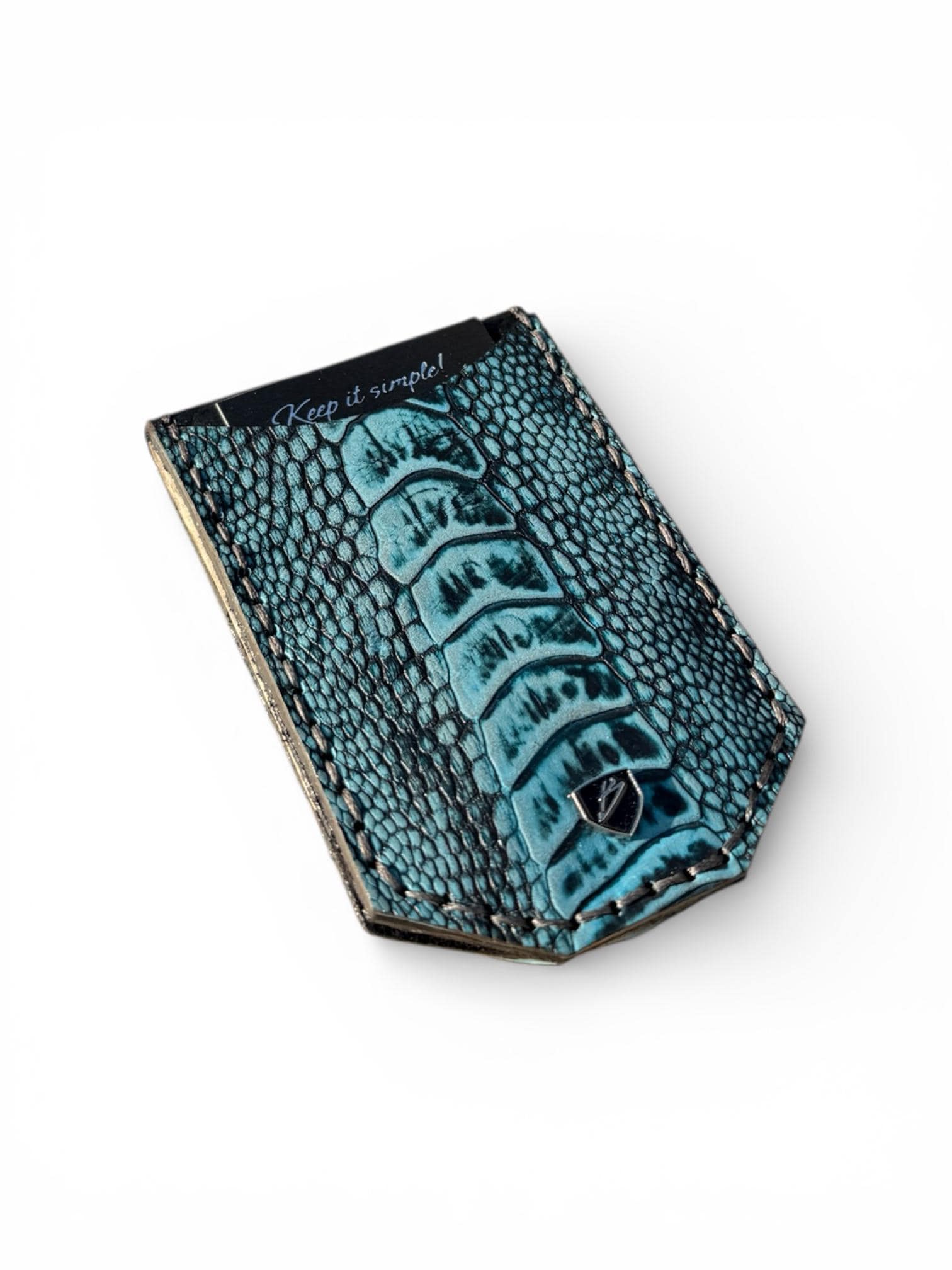 Grade A Turquoise Ostrich Leather Money Clip Wallet | Minimalist Front Pocket Design