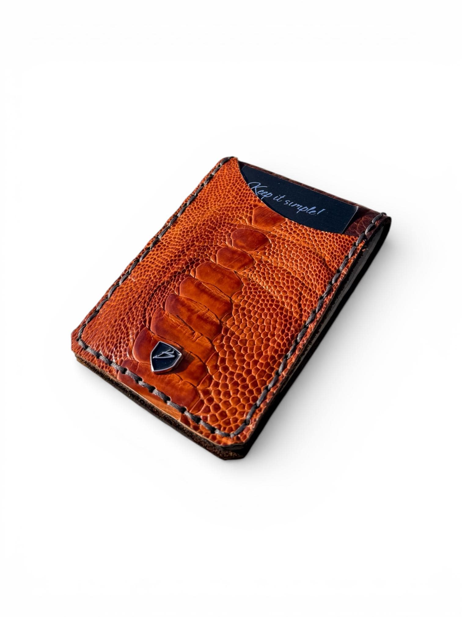 Grade A Cognac Ostrich Leather Money Clip Wallet | Minimalist Front Pocket Design