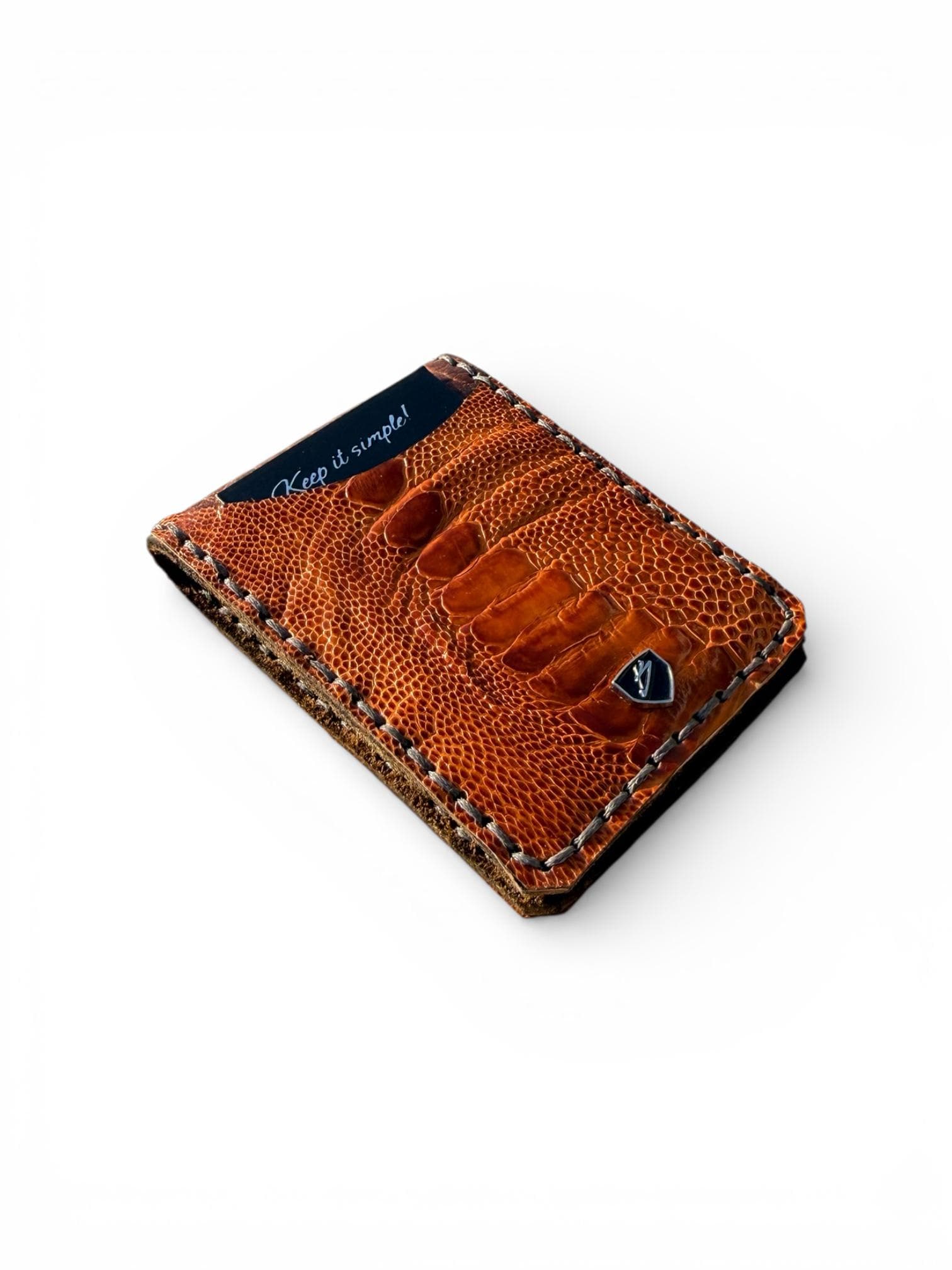 Grade A Cognac Ostrich Leather Money Clip Wallet | Minimalist Front Pocket Design