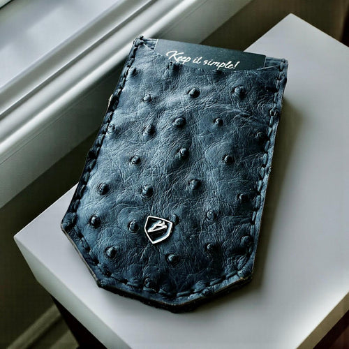 Black Grade A Ostrich Leather Money Clip Wallet | Minimalist Front Pocket Design