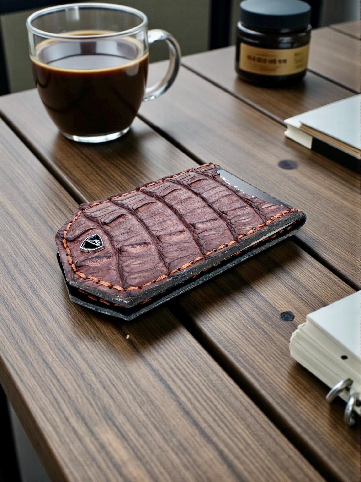 Genuine Hornback Crocodile and Ostrich front pocket wallet