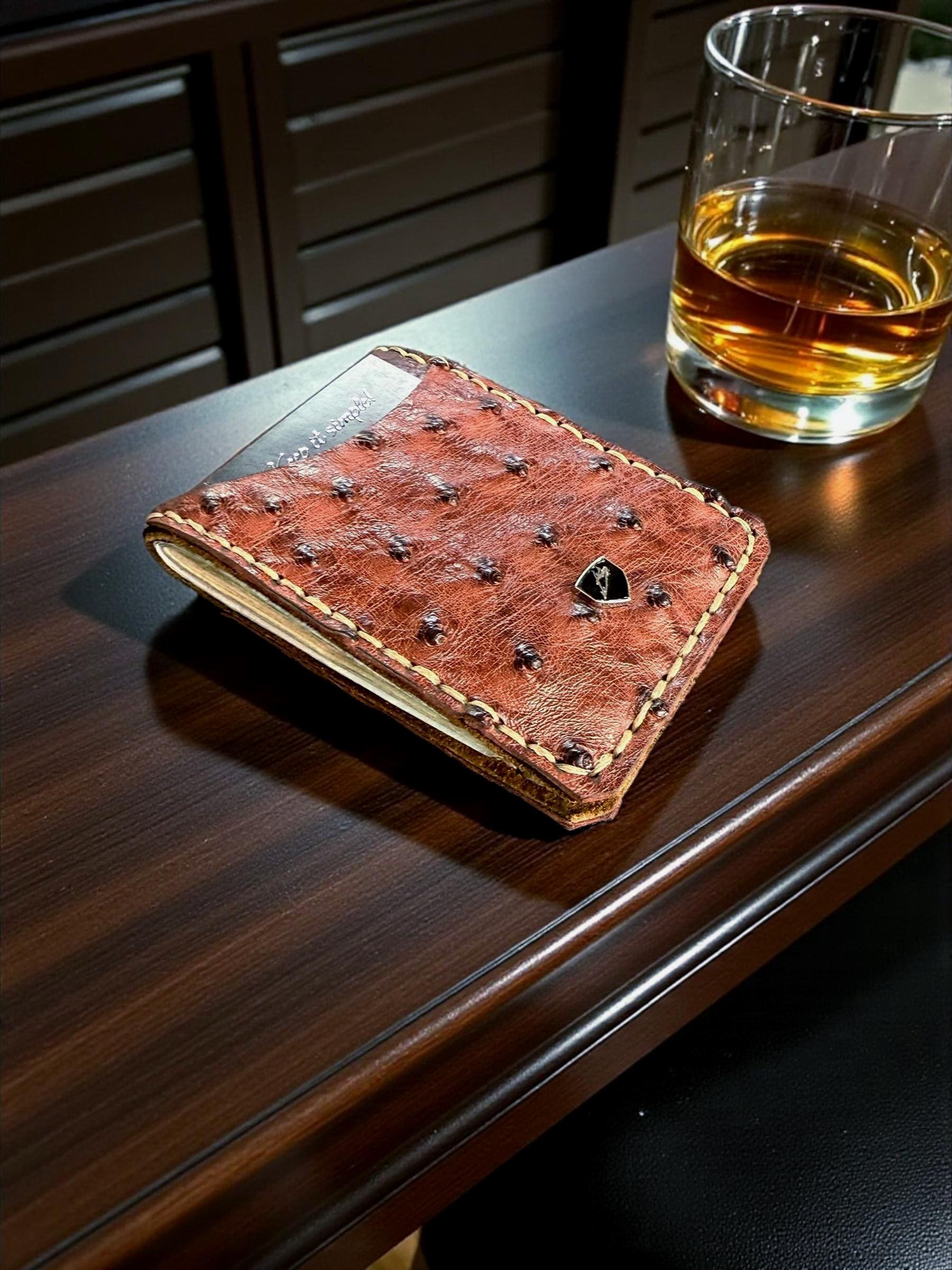 Custom Handmade Ostrich & Bison Leather Money Clip Wallet