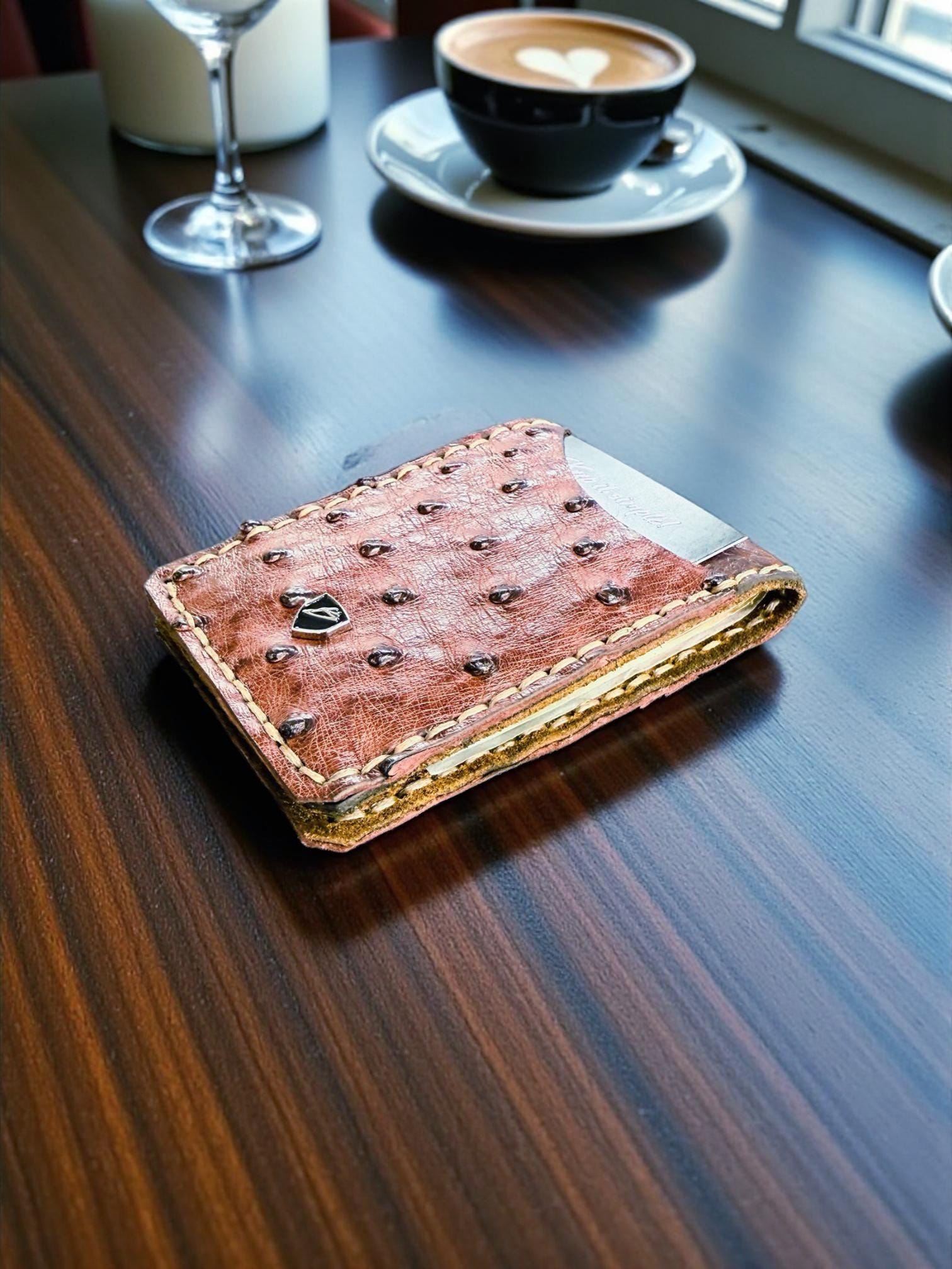 Custom Handmade Ostrich & Bison Leather Money Clip Wallet