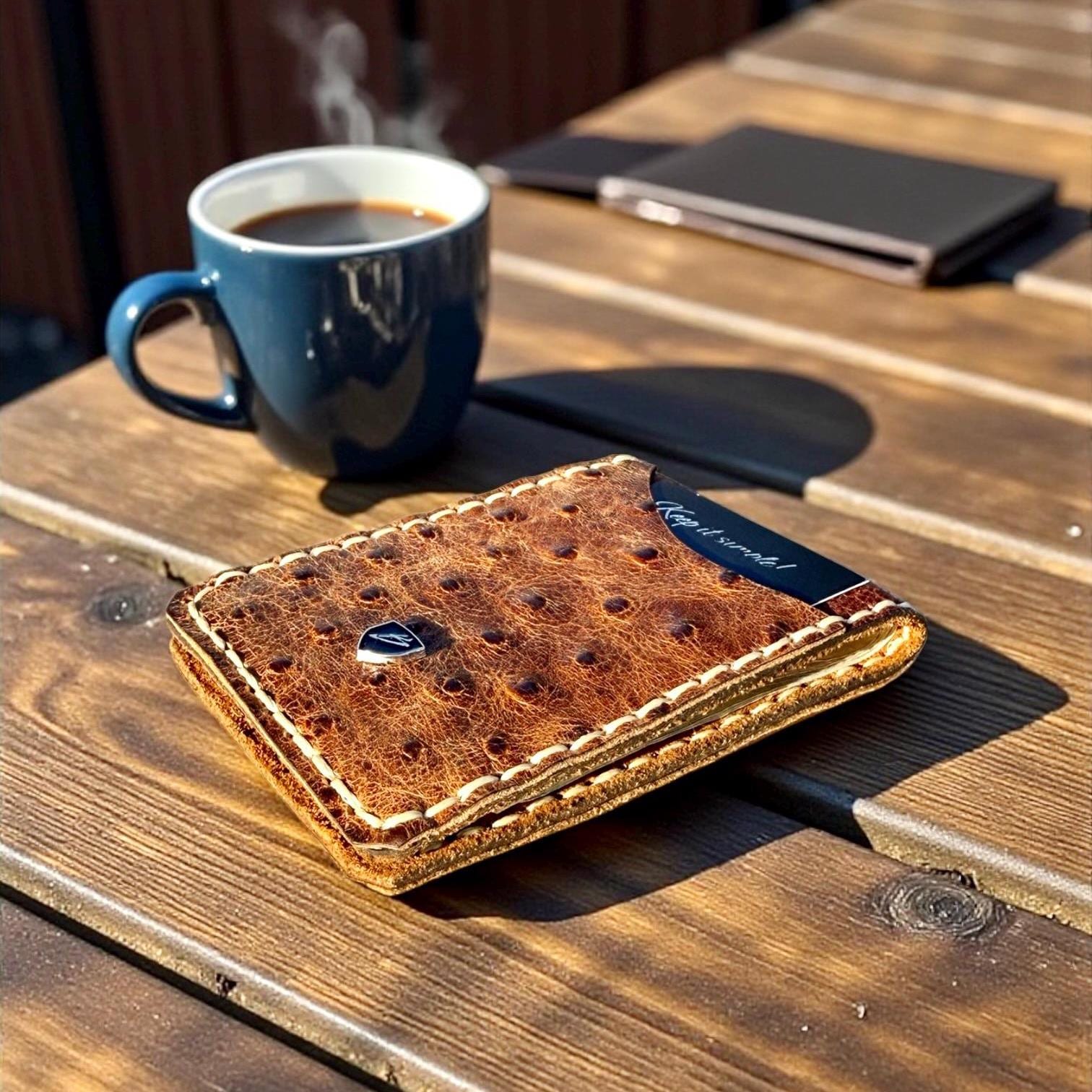 Custom Handmade Embossed Ostrich Money Clip Wallet