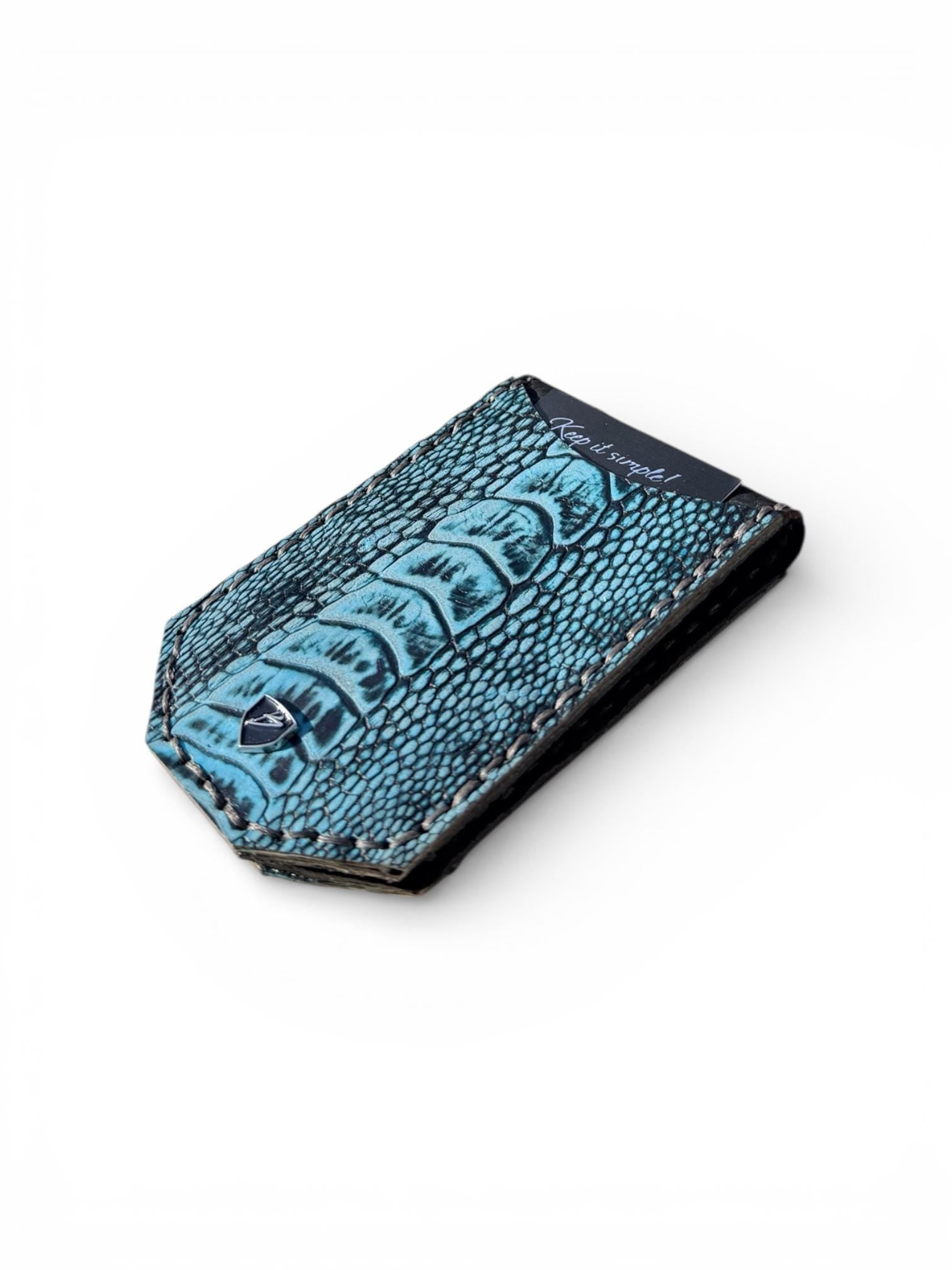 Grade A Turquoise Ostrich Leather Money Clip Wallet | Minimalist Front Pocket Design