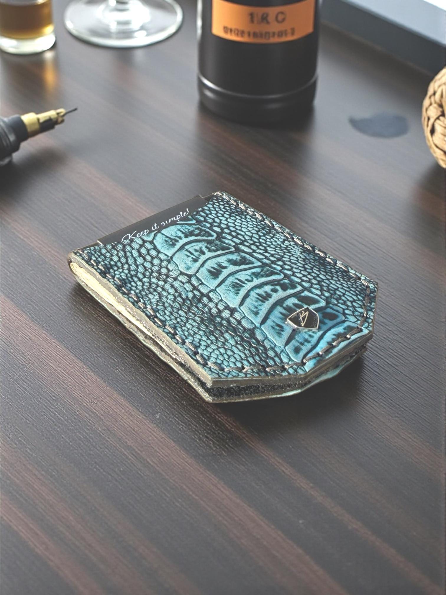 Grade A Turquoise Ostrich Leather Money Clip Wallet | Minimalist Front Pocket Design