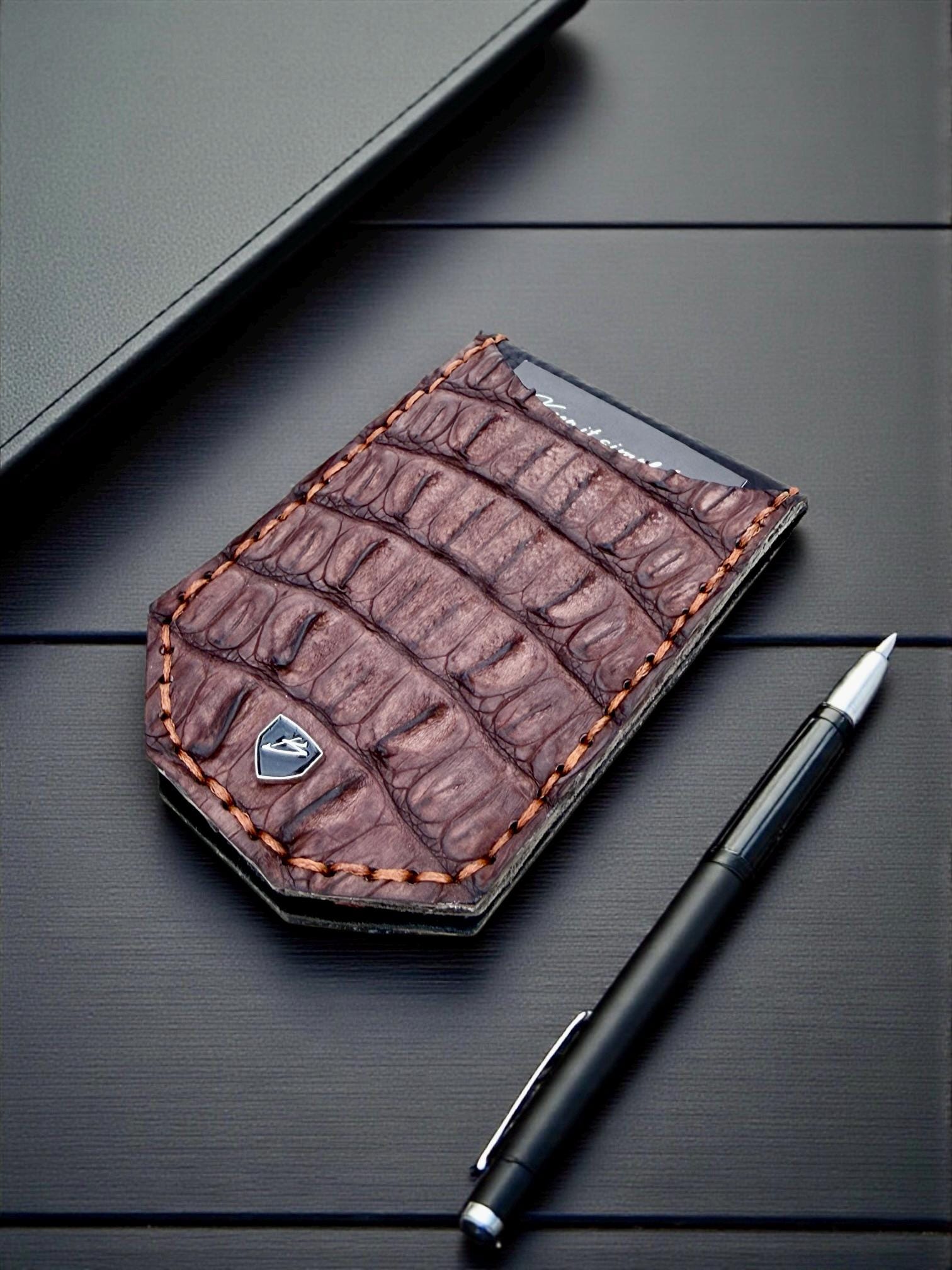 Genuine Hornback Crocodile and Ostrich front pocket wallet